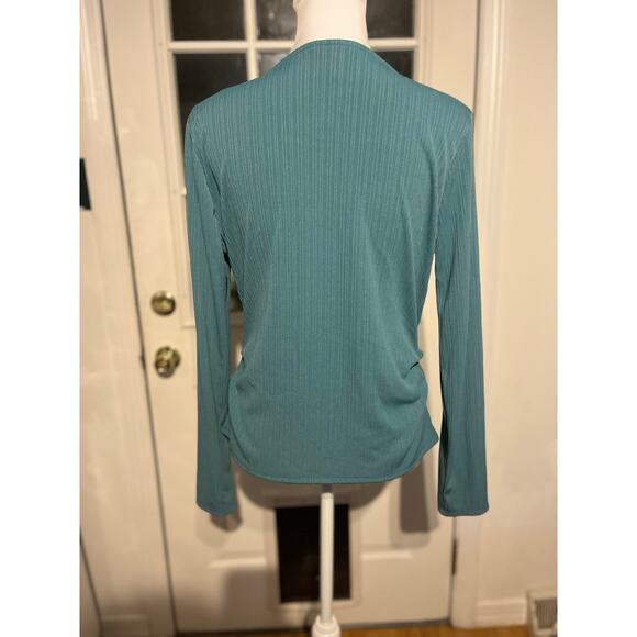 Nine West Faux Wrap Top L Turquoise Long Sleeve Business Casual colorful basic - Picture 3 of 7